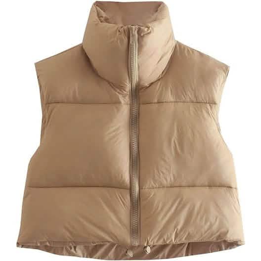 Women's Winter Crop Vest Lightweight Sleeveless Warm Outerwear Puffer Vest Padded Gilet - A-1 Thread Vault
