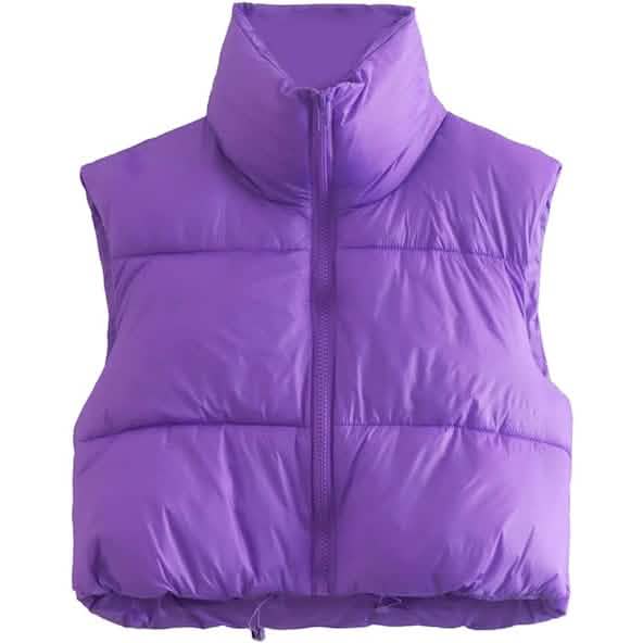 Women's Winter Crop Vest Lightweight Sleeveless Warm Outerwear Puffer Vest Padded Gilet - A-1 Thread Vault