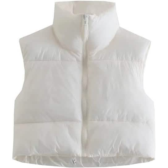Women's Winter Crop Vest Lightweight Sleeveless Warm Outerwear Puffer Vest Padded Gilet - A-1 Thread Vault