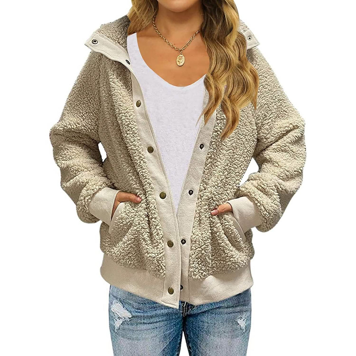Womens Winter Sherpa Fleece Button Jacket Coat - A-1 Thread Vault
