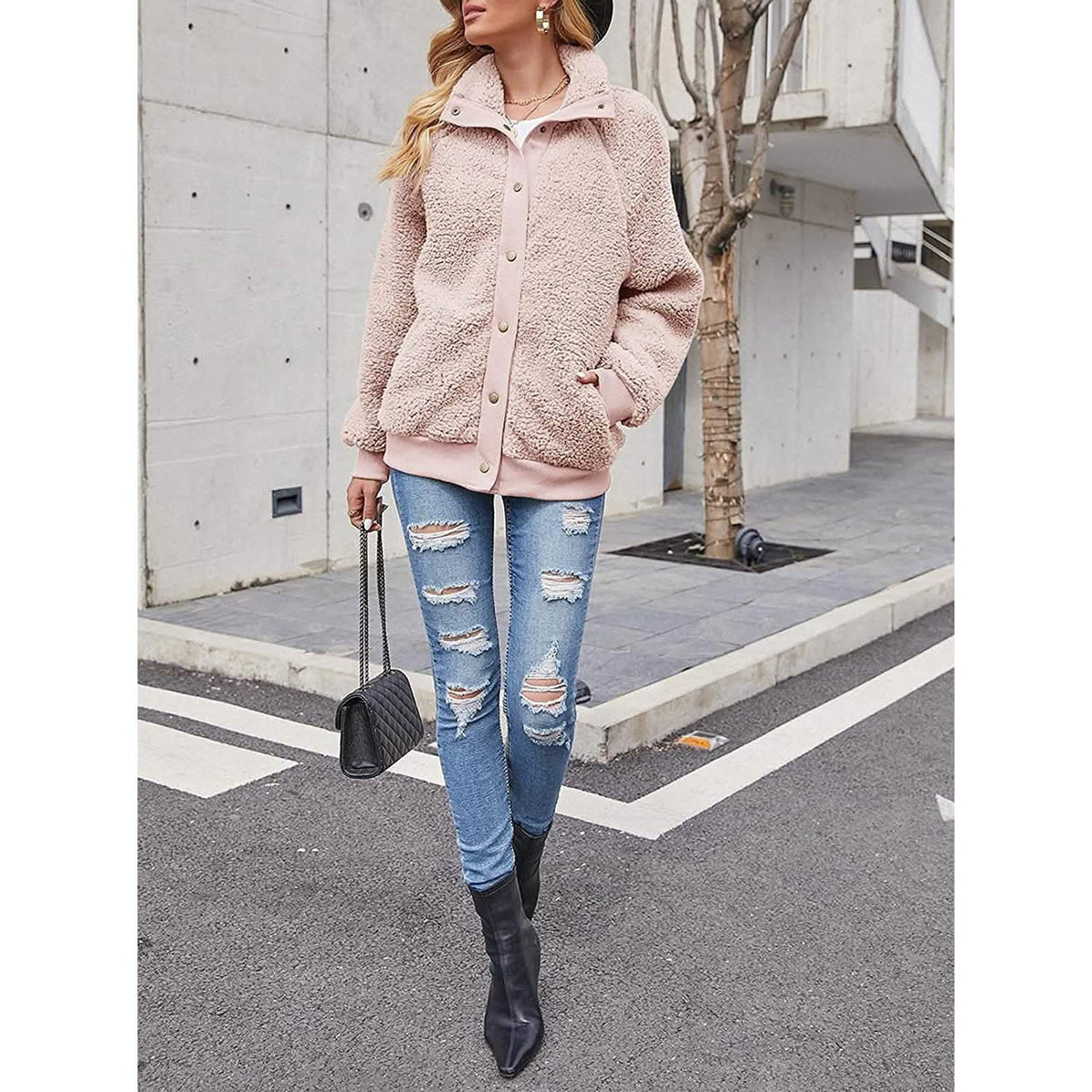 Womens Winter Sherpa Fleece Button Jacket Coat - A-1 Thread Vault