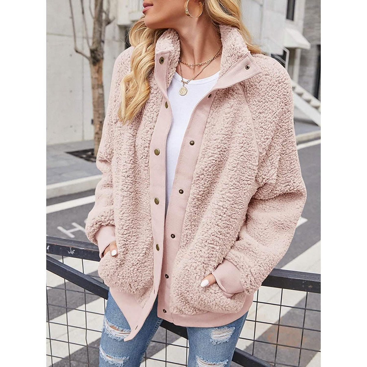 Womens Winter Sherpa Fleece Button Jacket Coat - A-1 Thread Vault