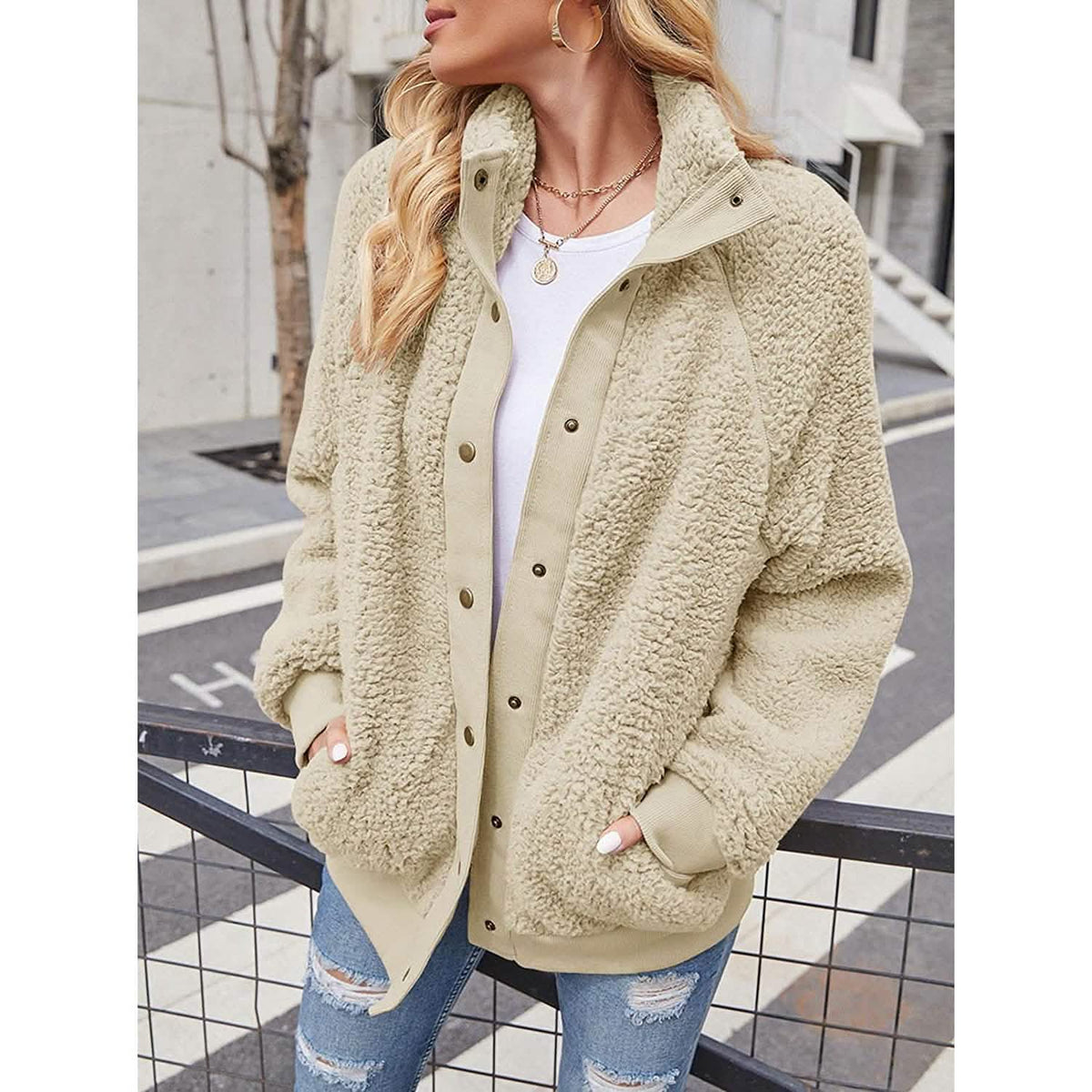 Womens Winter Sherpa Fleece Button Jacket Coat - A-1 Thread Vault