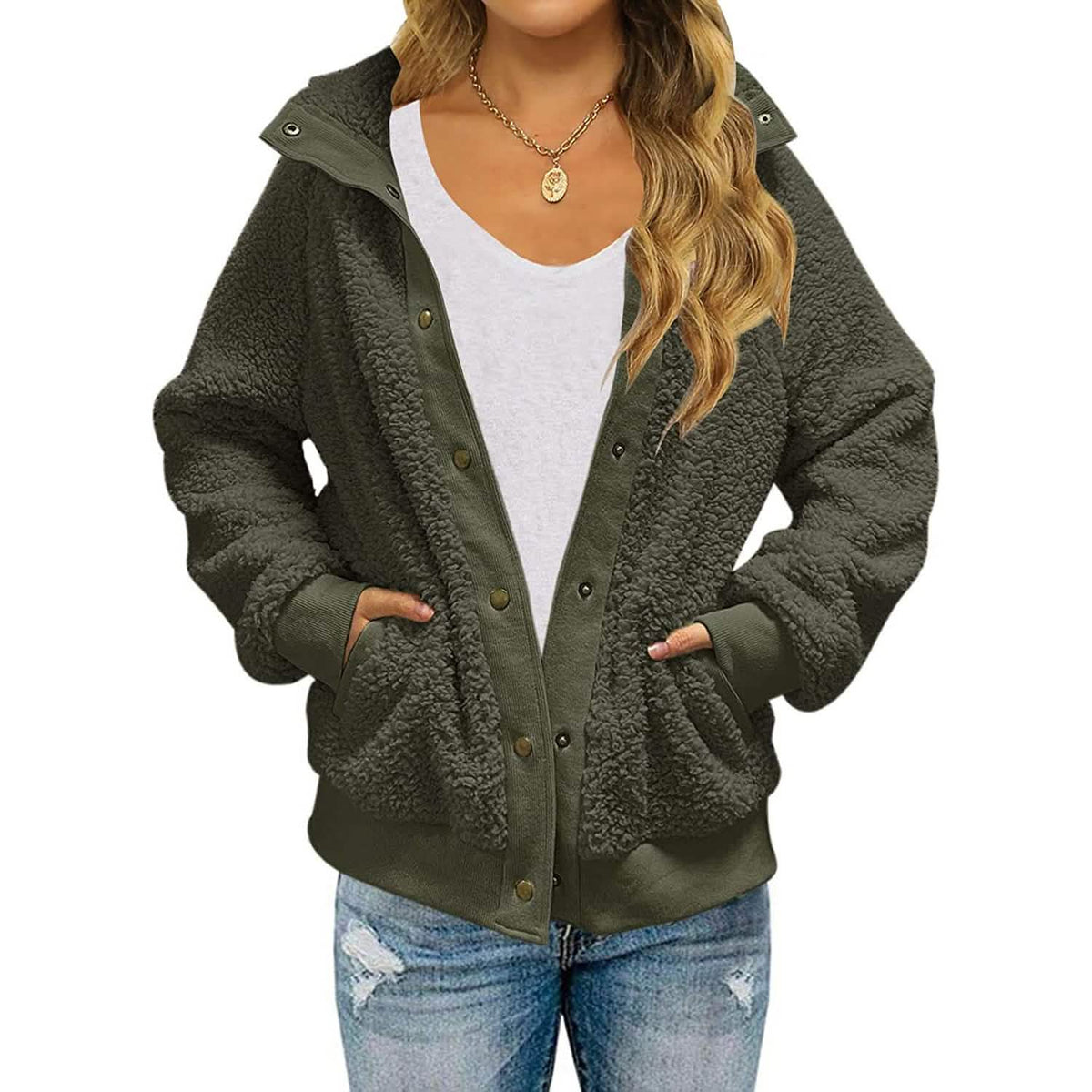 Womens Winter Sherpa Fleece Button Jacket Coat - A-1 Thread Vault