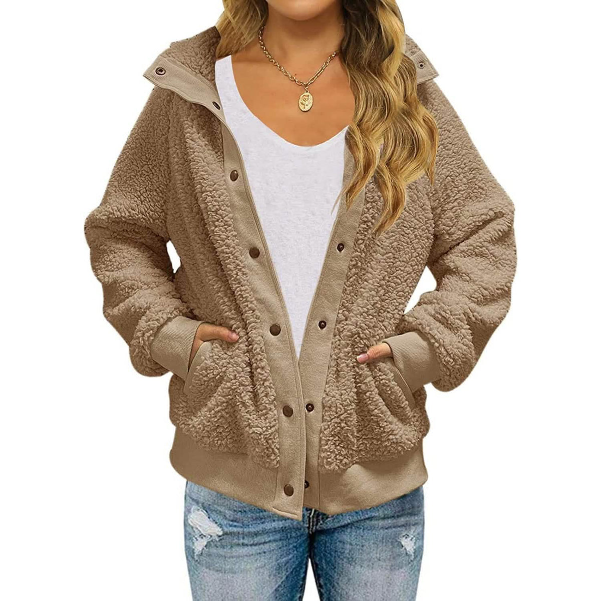 Womens Winter Sherpa Fleece Button Jacket Coat - A-1 Thread Vault