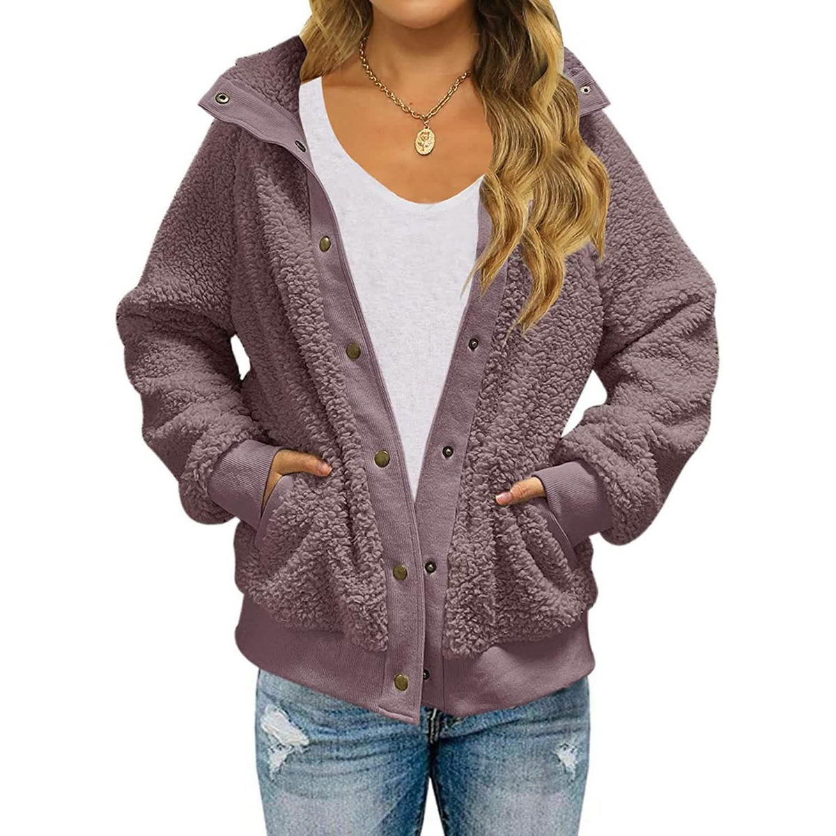 Womens Winter Sherpa Fleece Button Jacket Coat - A-1 Thread Vault