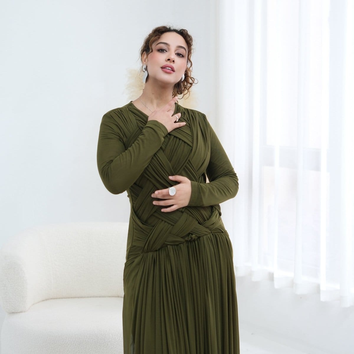 Woven Cross-Strap Bodice Mesh Maxi Dress(MS454) - A-1 Thread Vault