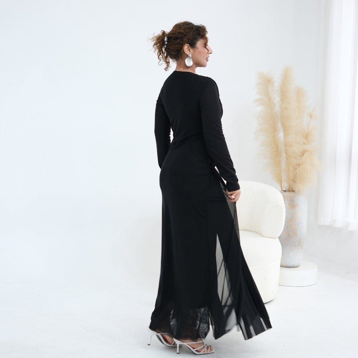 Woven Cross-Strap Bodice Mesh Maxi Dress(MS454) - A-1 Thread Vault