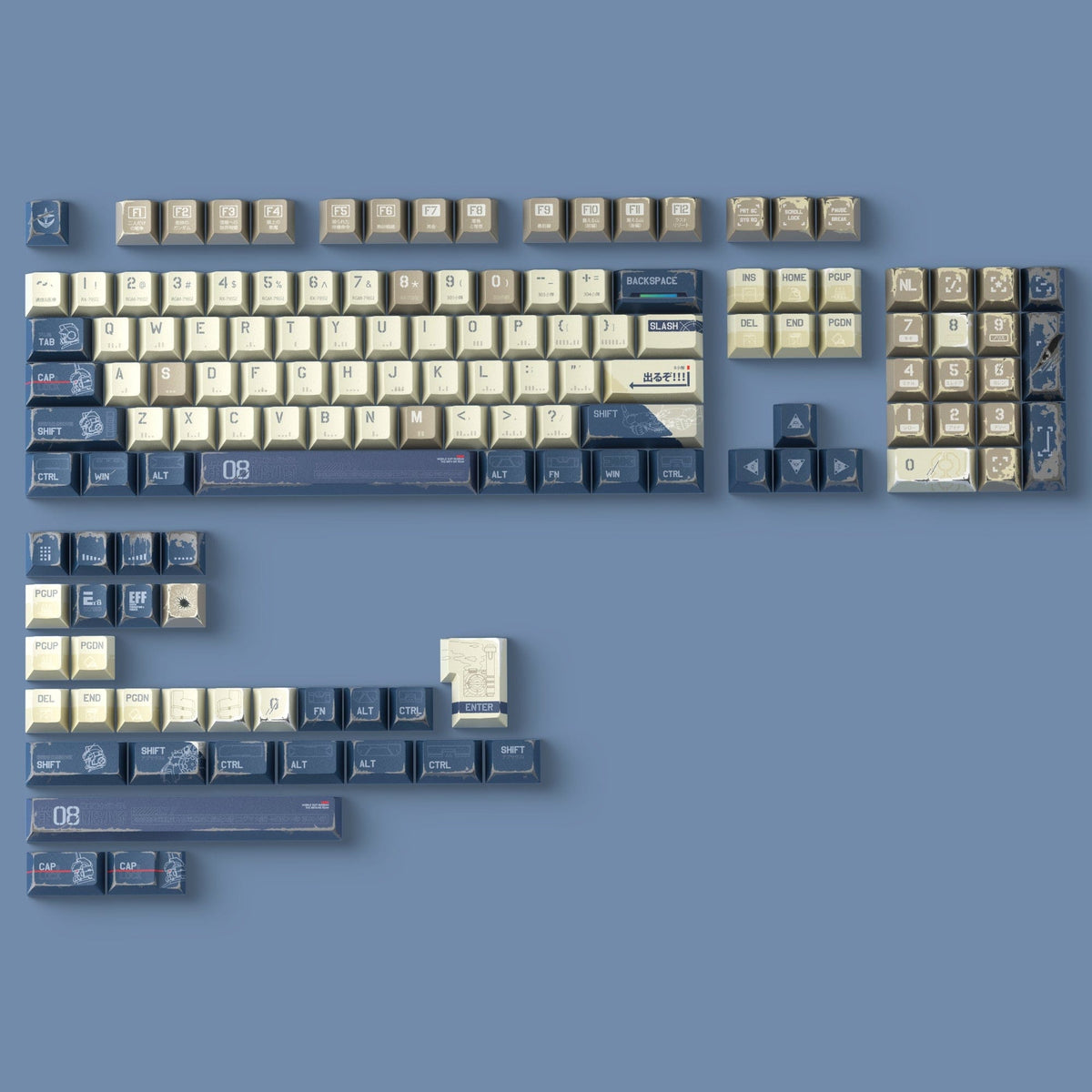XVX Damaged Mecha Themed Cherry Profile 143-Key Keycaps Full Set - A-1 Thread Vault
