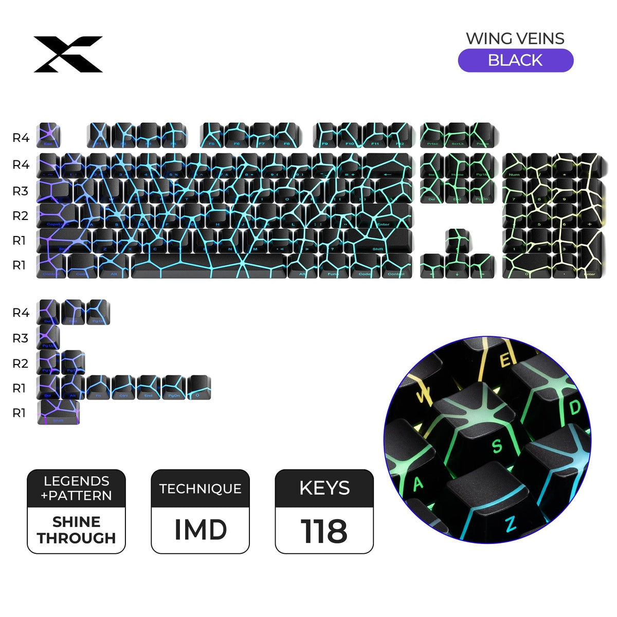 XVX IMD Spider Web Shine-Through OEM Profile 118-Key Keycap Set - A-1 Thread Vault