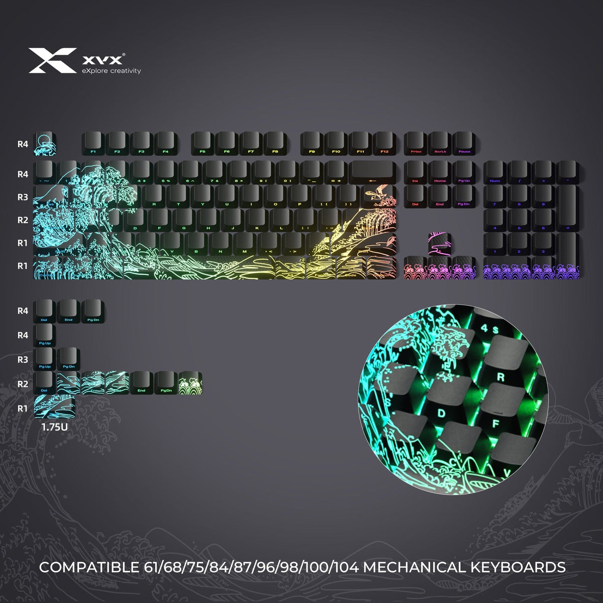 XVX IMD Spider Web Shine-Through OEM Profile 118-Key Keycap Set - A-1 Thread Vault