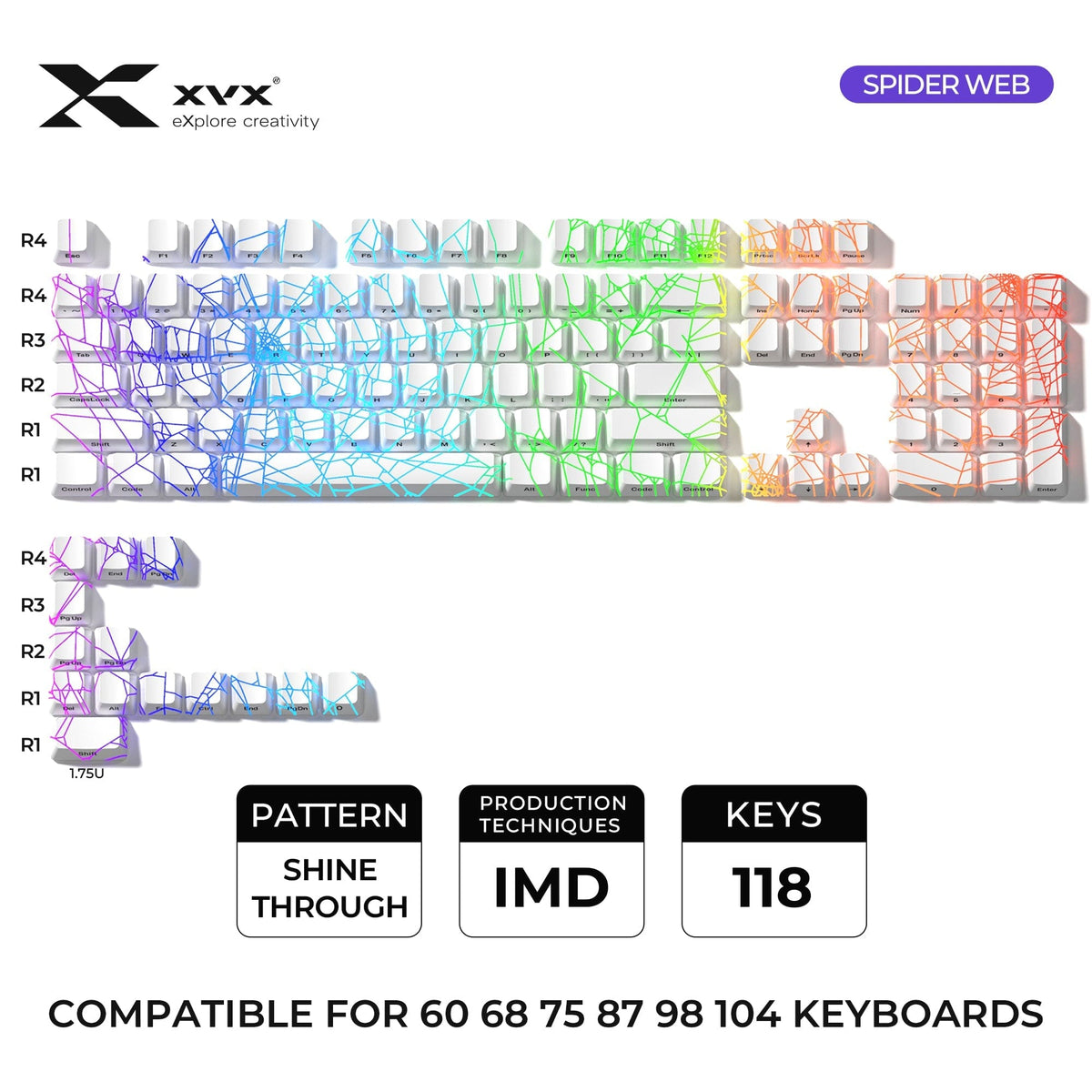 XVX IMD Spider Web Shine-Through OEM Profile 118-Key Keycap Set - A-1 Thread Vault