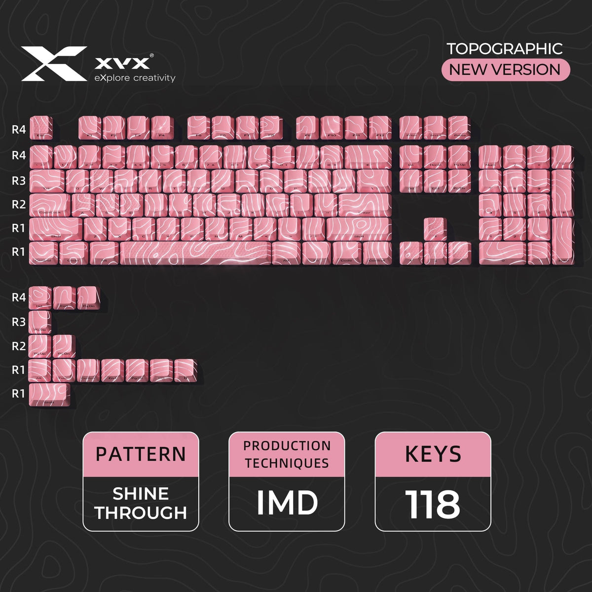 XVX IMD Topographic New Version Pattern Shine-Through OEM Profile Keycap Set - A-1 Thread Vault