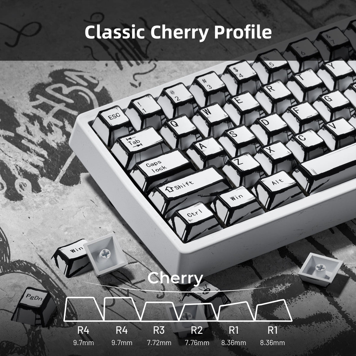 XVX Manga Graffiti Cherry Profile 134-Key Dye-Sublimation PBT Keycap Set - A-1 Thread Vault