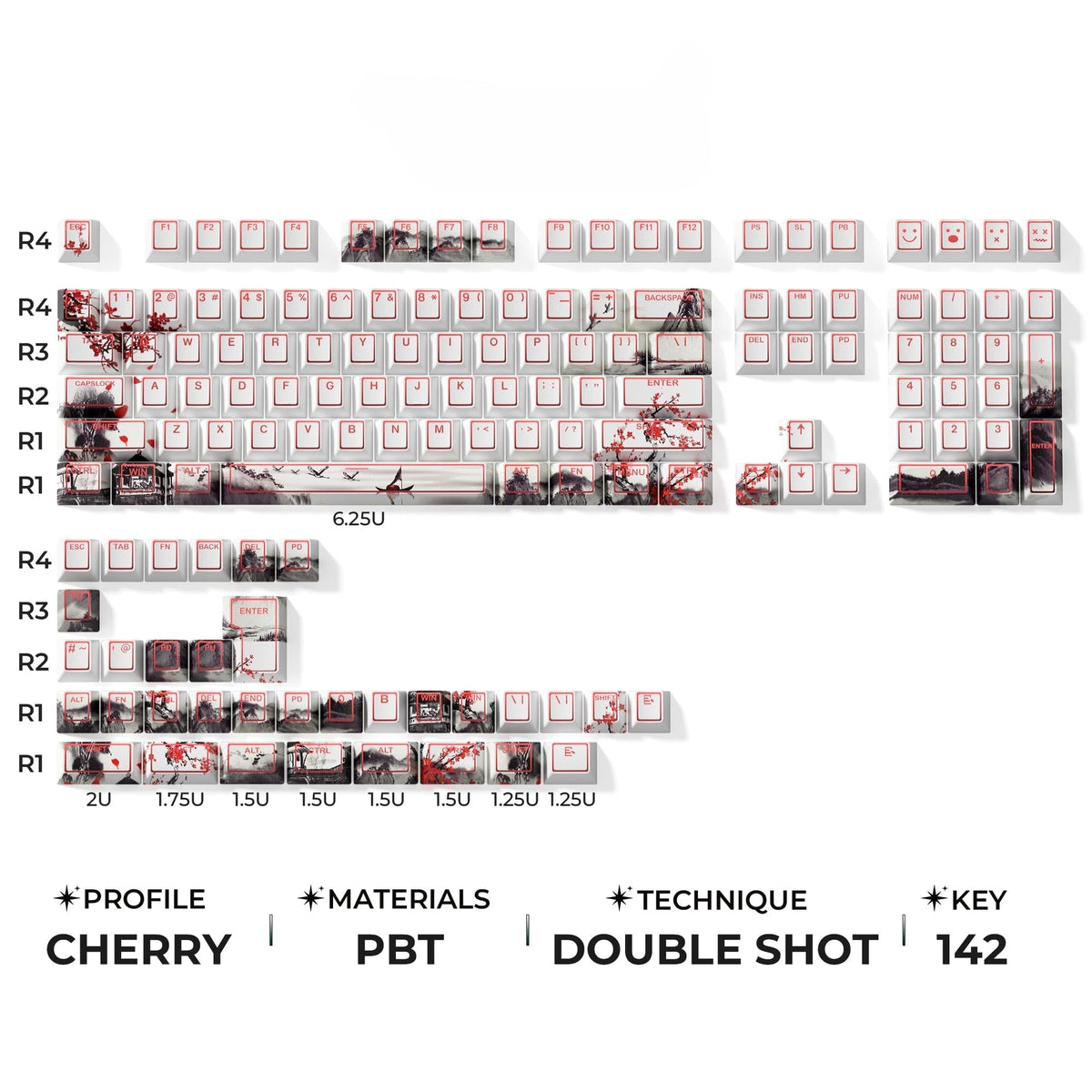 XVX PRISM Shine-Through Double-Shot Cherry Profile 142-Key PBT Keycap Set - A-1 Thread Vault