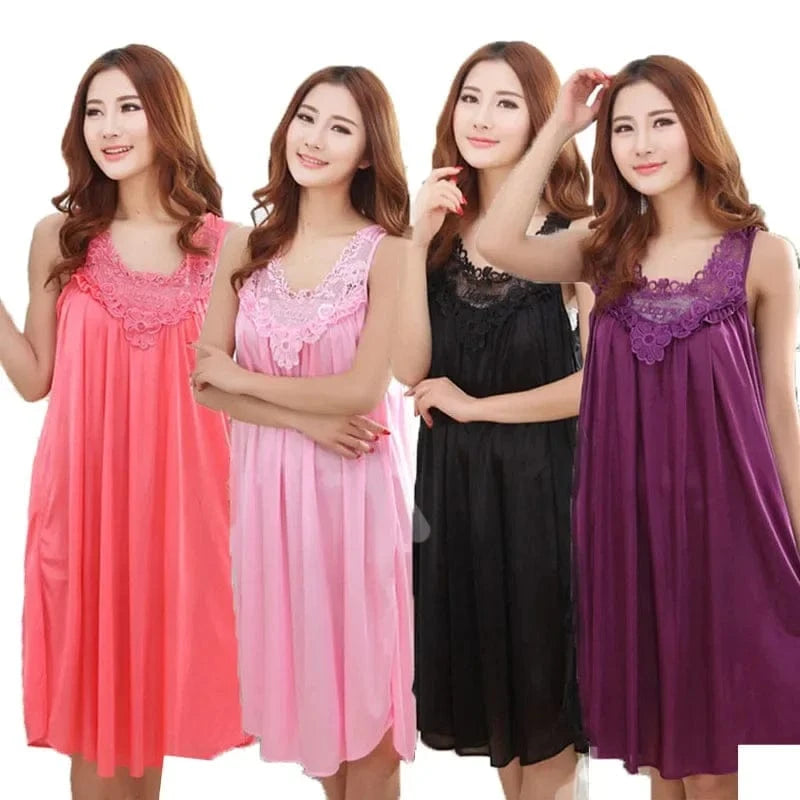 YINSILAIBEI Large Sexy Night Dress Ice Silk Satin Sleepwear Female Nightgown Women Sleeping Dresses Plus Size Night Shirts - A-1 Thread Vault