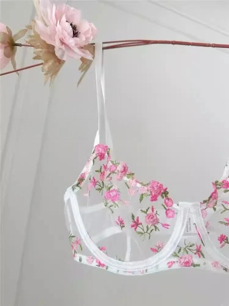 YUQI French Style Luxury Lingerie-Floral Embroidery Black Sheer Bra Set, Sensual Women's Intimates Elegant Transparent Underwear - A-1 Thread Vault