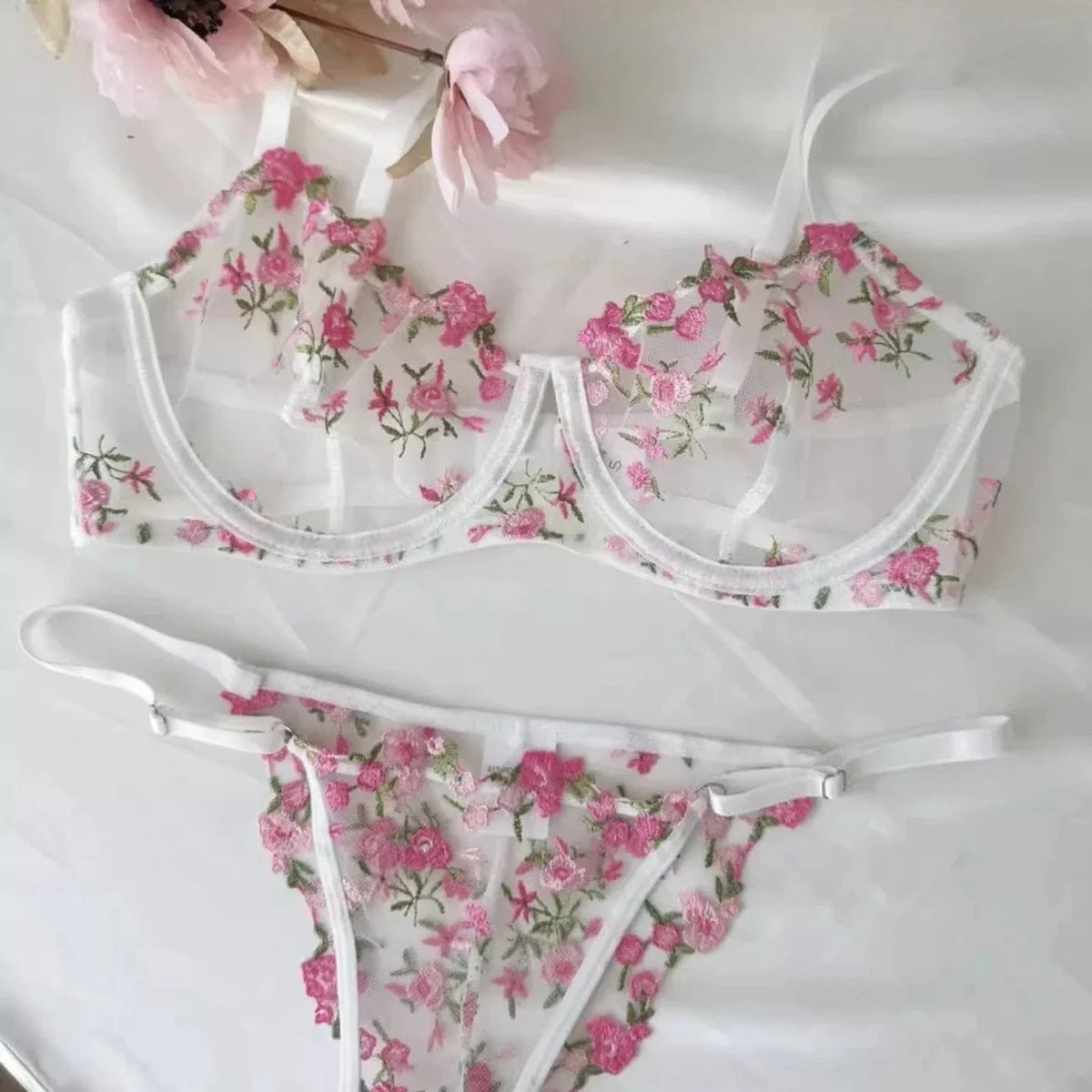 YUQI French Style Luxury Lingerie-Floral Embroidery Black Sheer Bra Set, Sensual Women's Intimates Elegant Transparent Underwear - A-1 Thread Vault