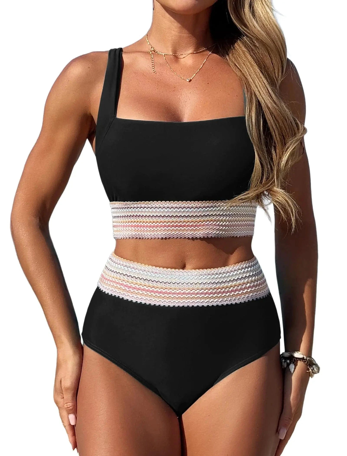 ZAFUL Women High Waisted Bikini Tummy Control Swimsuits Two Piece Swim Suits for Women 2025 Sporty Bathing Suit Swimwear - A-1 Thread Vault