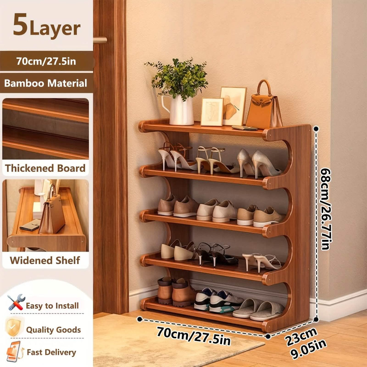 Bamboo Shoe Rack Organizer – 5 or 6 Tier, Space-Saving Storage - A-1 Thread Vault