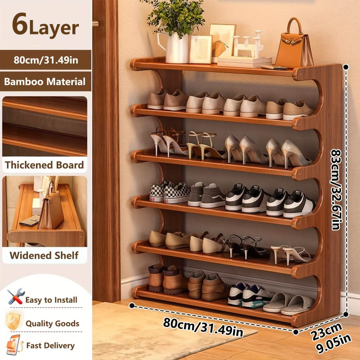 Bamboo Shoe Rack Organizer – 5 or 6 Tier, Space-Saving Storage - A-1 Thread Vault