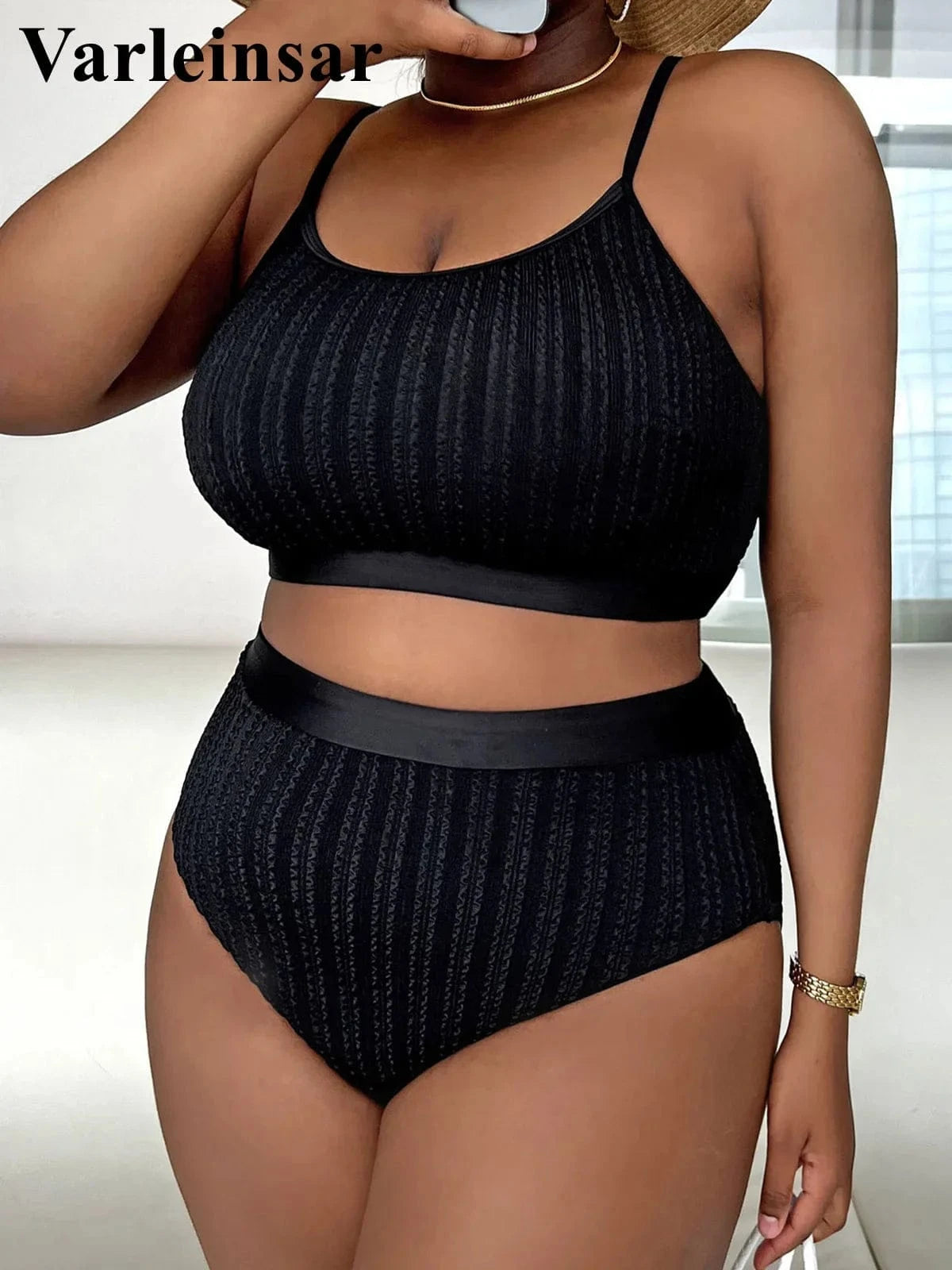 0XL - 4XL Ribbed Bikini Large Size Swimwear Plus Size Women Swimsuit Female Two-pieces Bikini set Bather Bathing Suit Swim V4987 - A-1 Thread Vault