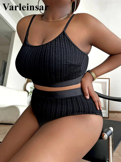 0XL - 4XL Ribbed Bikini Large Size Swimwear Plus Size Women Swimsuit Female Two-pieces Bikini set Bather Bathing Suit Swim V4987 - A-1 Thread Vault