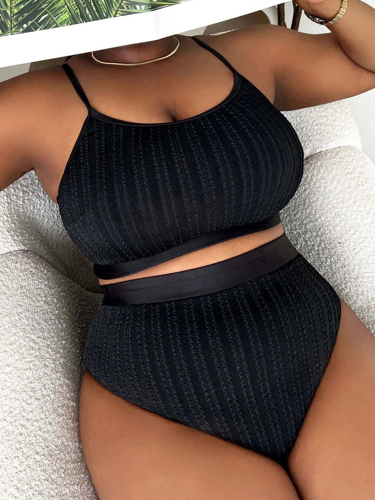 0XL - 4XL Ribbed Bikini Large Size Swimwear Plus Size Women Swimsuit Female Two-pieces Bikini set Bather Bathing Suit Swim V4987 - A-1 Thread Vault