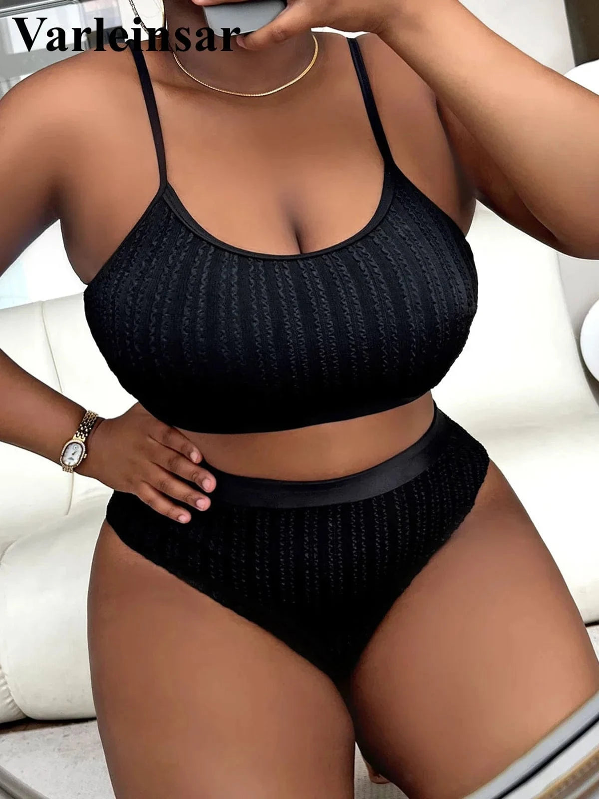 0XL - 4XL Ribbed Bikini Large Size Swimwear Plus Size Women Swimsuit Female Two-pieces Bikini set Bather Bathing Suit Swim V4987 - A-1 Thread Vault