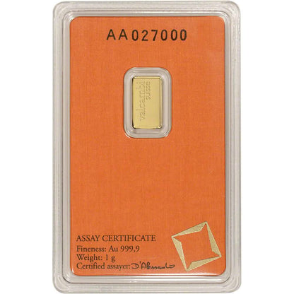 1 Gram Gold Bar - Valcambi Suisse - 999.9 Fine in Sealed Assay - A-1 Thread Vault
