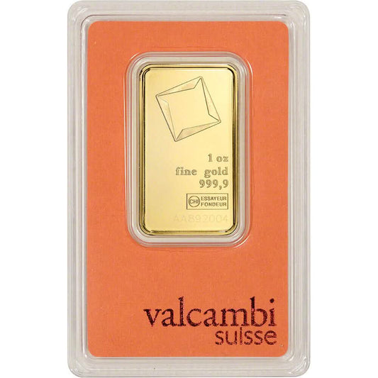 1 oz. Gold Bar Valcambi Suisse 999.9 Fine in Assay - A-1 Thread Vault