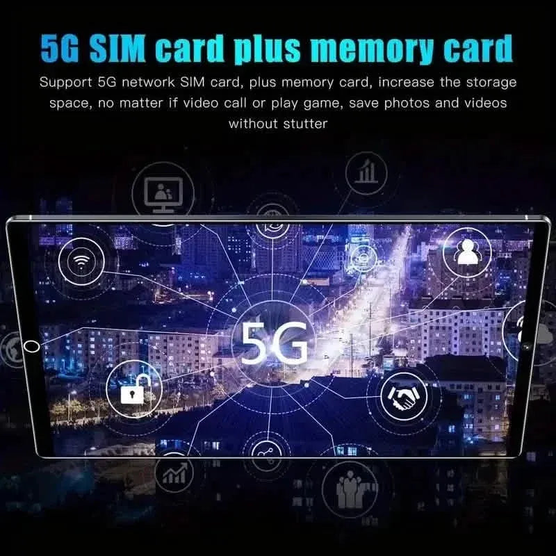 10.1-Inch Smart 5G Tablet - Dual SIM Card Slots, 8GB RAM, 256GB Storage, 24MP+48MP Camera + More - A-1 Thread Vault