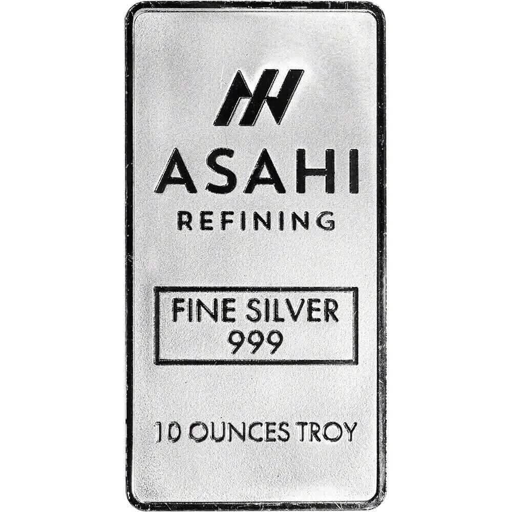 10 oz. Silver Bar - Asahi Refining - .999 Fine Silver in Sealed Protective Plastic - A-1 Thread Vault