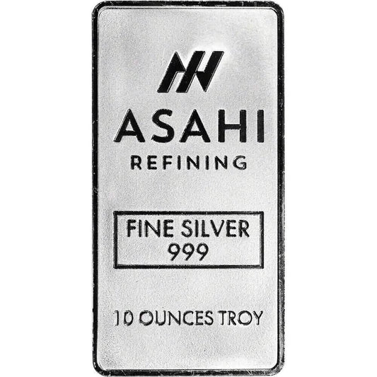 10 oz. Silver Bar - Asahi Refining - .999 Fine Silver in Sealed Protective Plastic - A-1 Thread Vault