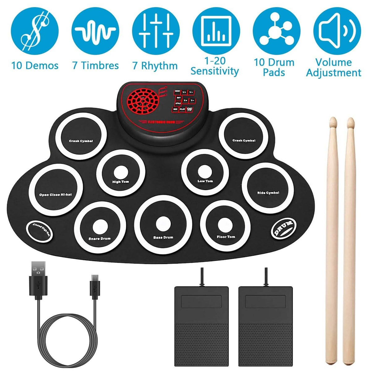10 Pads Electric Drum Set Foldable - A-1 Thread Vault