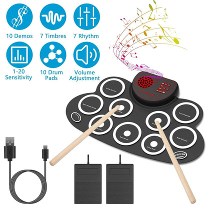 10 Pads Electric Drum Set Foldable - A-1 Thread Vault