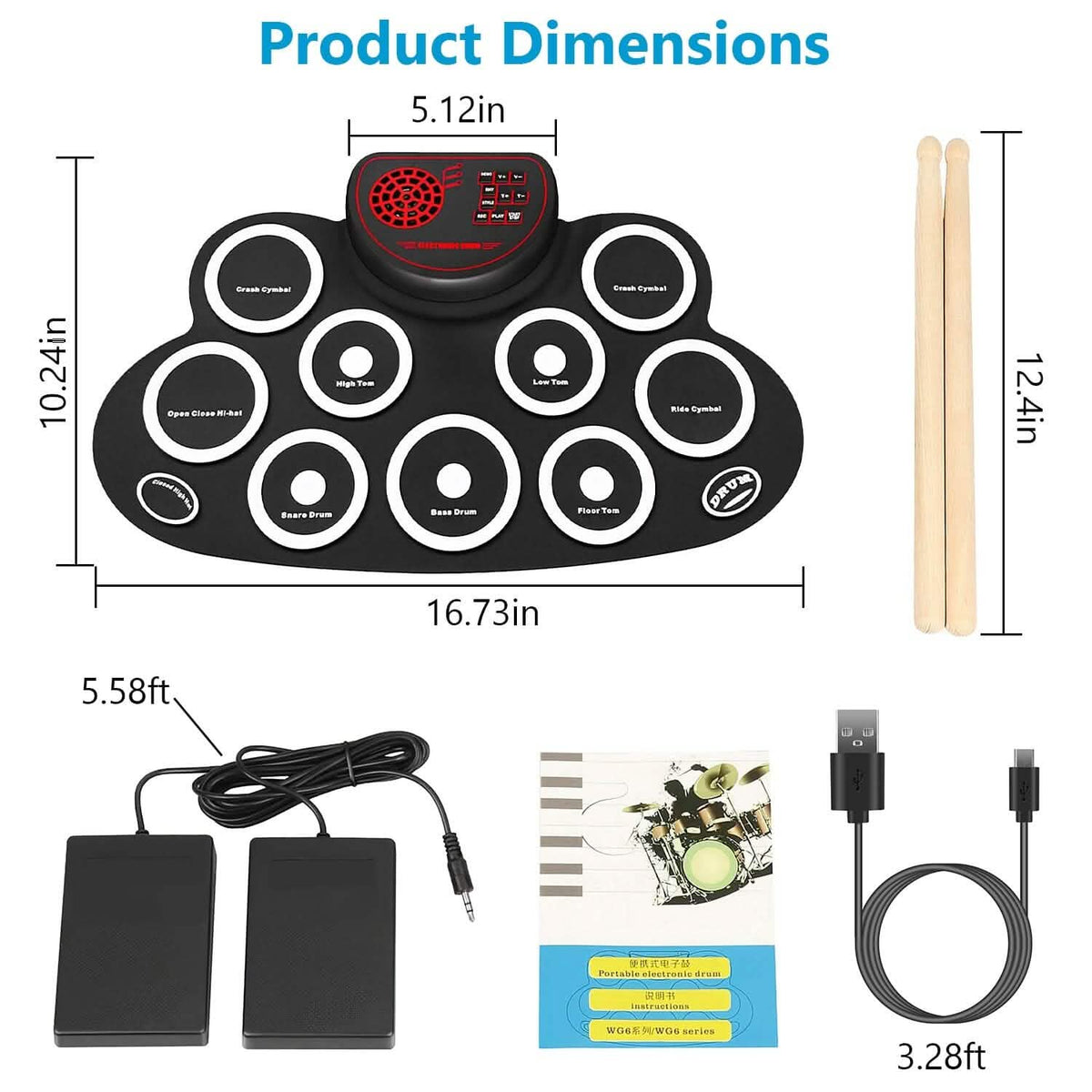 10 Pads Electric Drum Set Foldable - A-1 Thread Vault