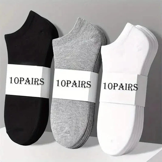 10-Pairs: Men's Solid Sport Low Cut Socks, Breathable Sweat-absorbing Comfy Soft Casual Simple Style Socks - A-1 Thread Vault