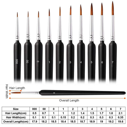 10-Piece: Miniature Detail Paint Brush Set - A-1 Thread Vault