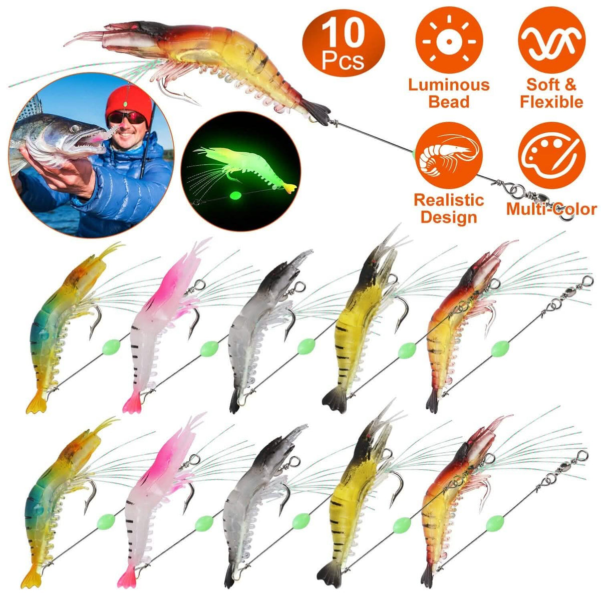 10-Piece: Silicon Shrimp Bait Set - A-1 Thread Vault
