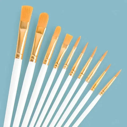 10-Pieces: Artist Paintbrush Nylon Round Pointed Flat Head Set - A-1 Thread Vault