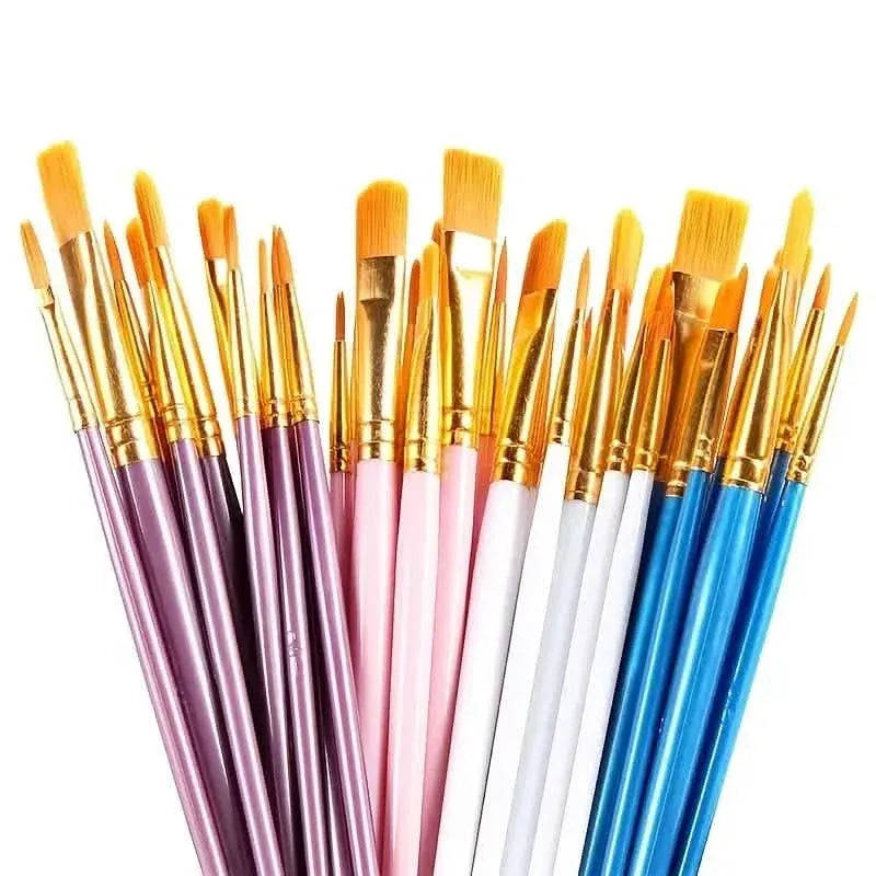 10-Pieces: Artist Paintbrush Nylon Round Pointed Flat Head Set - A-1 Thread Vault