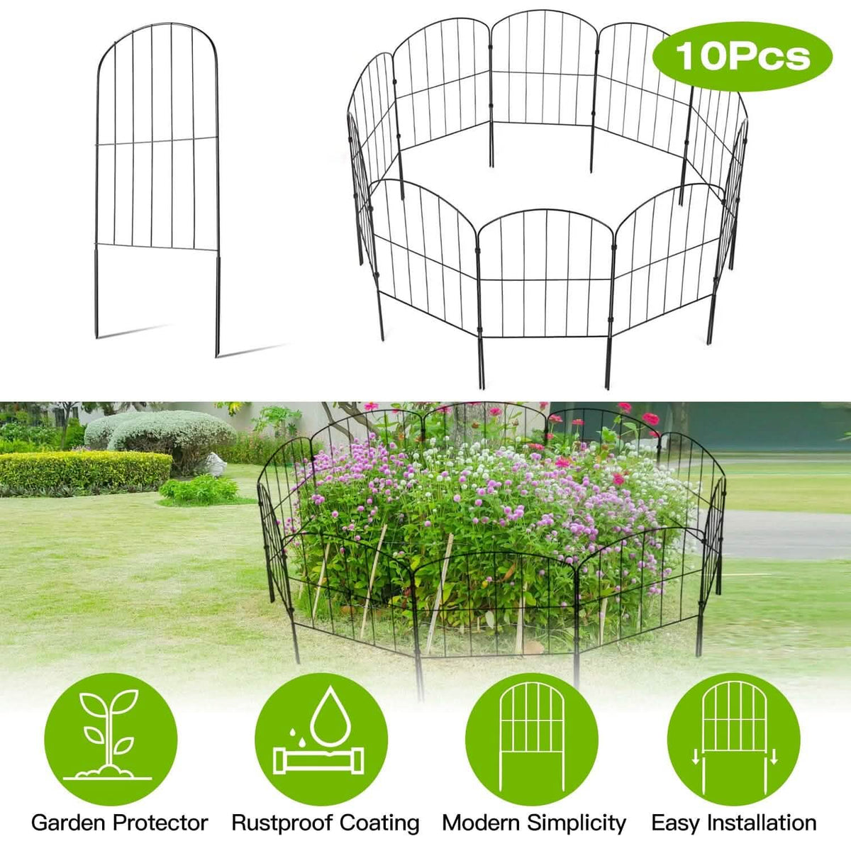 10-Pieces: Decorative Garden Fence Rustproof Iron Wire Arched Fence - A-1 Thread Vault