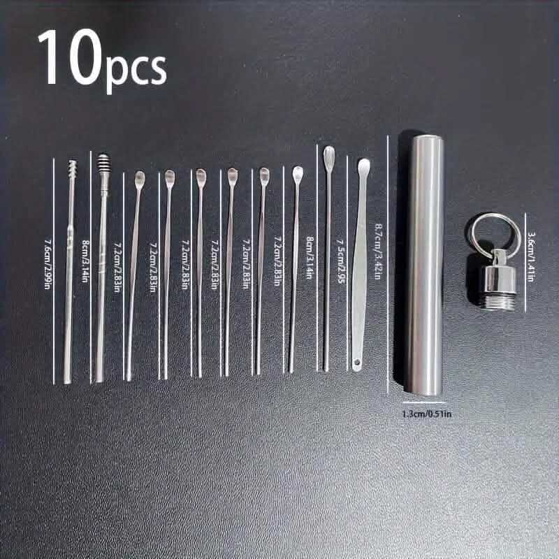 10-Pieces: Stainless Steel Ear Wax Removal Tool Set - A-1 Thread Vault