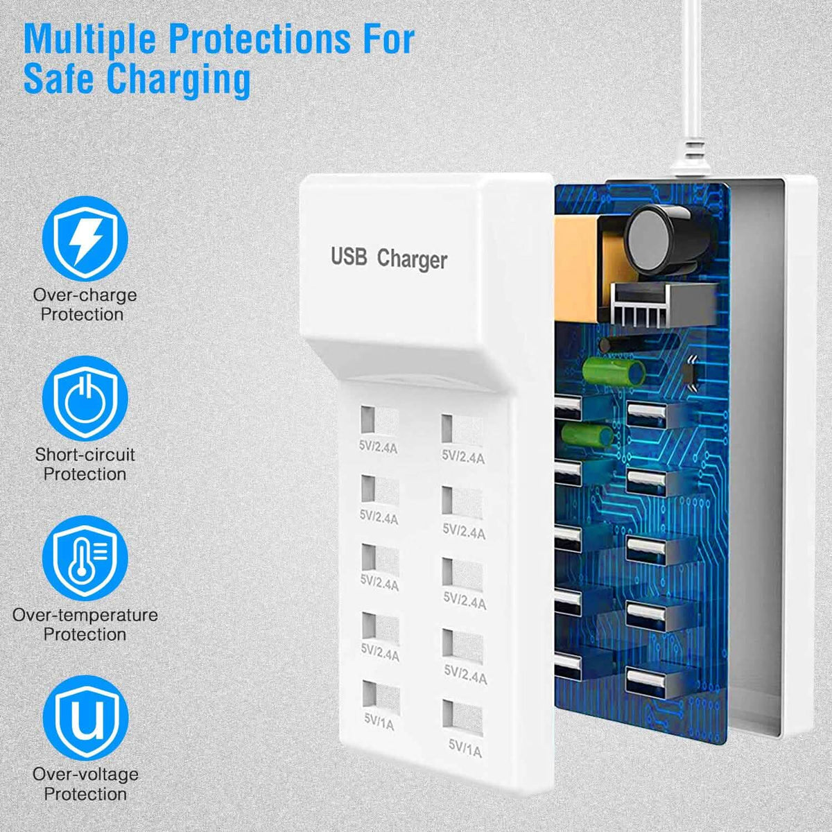 10-Ports 50W USB Wall Fast Charging Power Adapter - A-1 Thread Vault