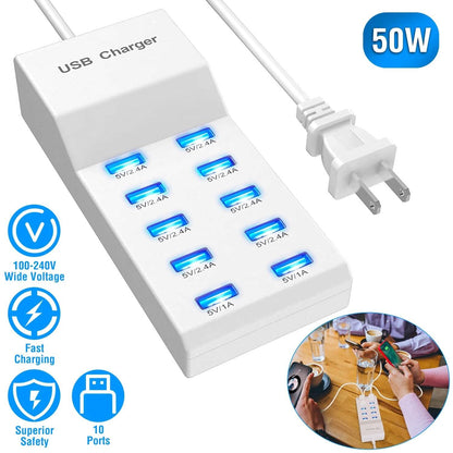 10-Ports 50W USB Wall Fast Charging Power Adapter - A-1 Thread Vault