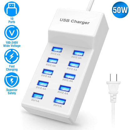 10-Ports 50W USB Wall Fast Charging Power Adapter - A-1 Thread Vault
