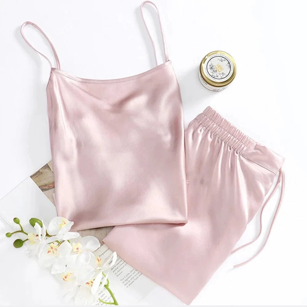 100% Mulberry Silk Pajamas Set for Women Silk Sleepwear Ladies Shorts Nightwear for Girls - A-1 Thread Vault