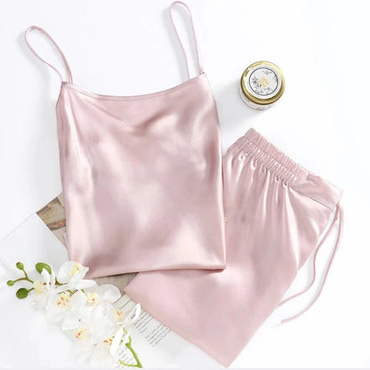 100% Mulberry Silk Pajamas Set for Women Silk Sleepwear Ladies Shorts Nightwear for Girls - A-1 Thread Vault
