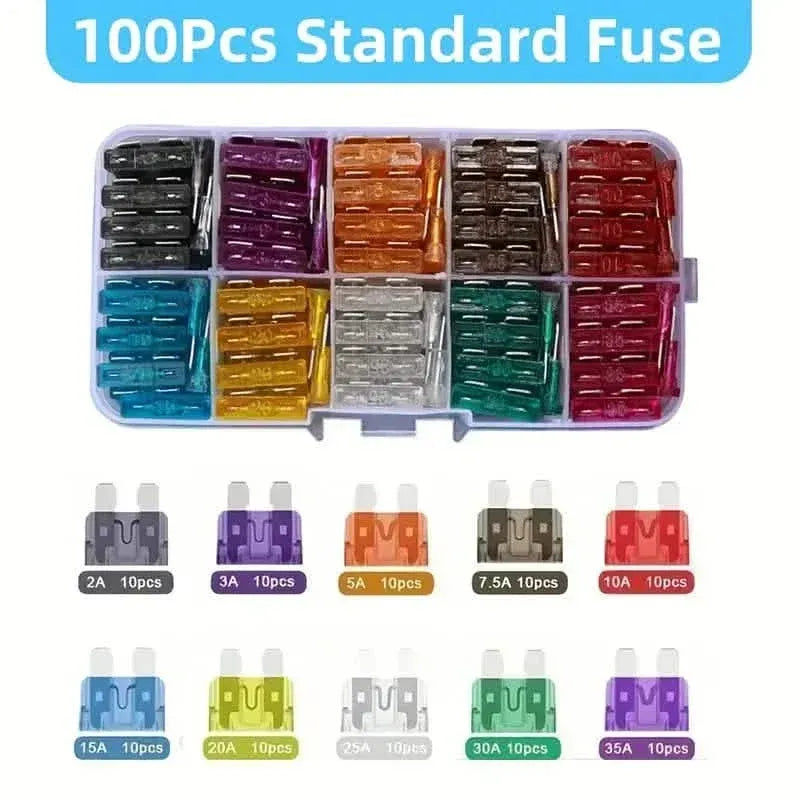 100-Pieces: Car Fuses Assortment Kit, Car Automotive RV Standard Fuses - A-1 Thread Vault